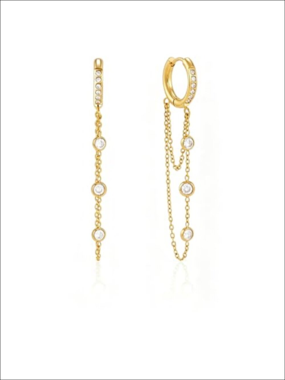 Gold Tone Stainless Steel Tassel Chain Hoop Dangle Earrings Hypoallergenic